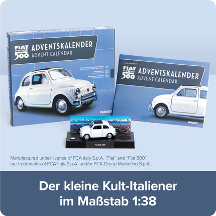FRANZIS 67168 - Fiat 500 Advent Calendar, metal model kit in 1:38 scale, including sound module and 52-page accompanying book
