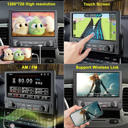 8" juhtmevaba ühe DIN-pesaga autoraadio Carplay ja Android Auto puutetundliku ekraaniga, autoaudio vastuvõtja, Bluetooth 5.3, tahavaatekaamera, FM/AM, SWC, MirrorLink, laadimisfunktsioon