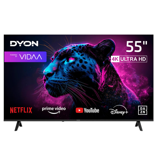 DYON Movie Smart 55 VX - 55-tolline (139 cm) televiisor (4K Ultra HD nutiteler, kolmekordne tuuner (DVB-C/-S2/-T2), App Store, Prime Video, Netflix, YouTube, DAZN, Disney+) [mudeliaasta 2024]