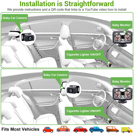 Beebiauto kaamera HD 1080P silmade kaitse selge öise nägemisega - tahapoole suunatud stabiilsusega tagaistme kaamera monitoriga turvatooli reisimiseks - beebiduši kingitused N06