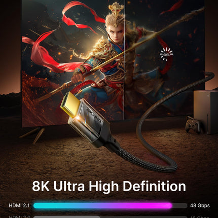 JSAUX 8K HDMI-kaabel 3 meetrit (2-pakendis) | 4K ja 8K HDMI 2.1 kaabel 48Gbps kiire HDMI | 4K@120Hz 144Hz, 8K@60Hz, HDCP 2.2 ja 2.3, HDR 10+, eARC ühildub monitori UHD teleri, PS5, PS4 Dolby Visioniga - must
