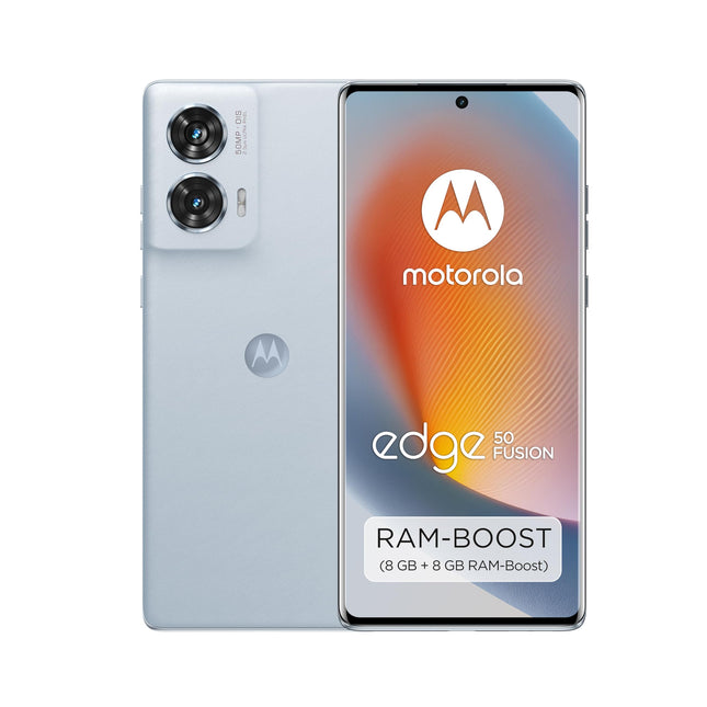 Motorola edge50 Fusion Smartphone (6.7" FHD+ pOLED display, 50 MP, 8/256 GB, 5000 mAh, incl. 68W charger, Android 14) Marshmallow Blue, incl. protective cover + phone holder [Exclusively at Amazon]