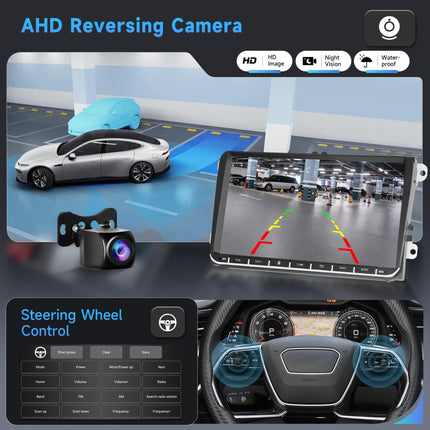 2G+64G Android autoraadio VW Golf 5 6 Passat Polo Tiguan Touran Caddy Skoda Seat jaoks koos Carplay Android Auto-ga, 9-tolline puutetundliku ekraaniga autoraadio GPS-navigatsiooniga Bluetooth FM/RDS WiFi EQ tahavaatekaamera
