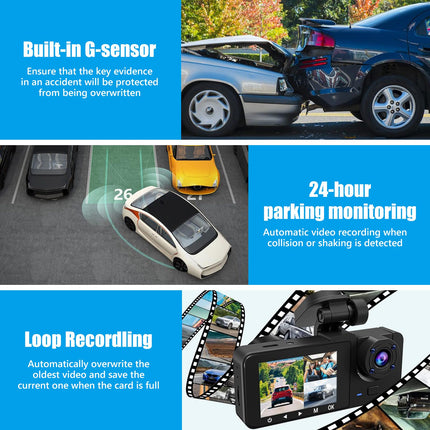 ROTRES autokaamera 4K resolutsiooniga, 1080P ees, taga ja sees, 32 GB SD-kaart, parkimismonitor, infrapuna öine nägemine, G-andur, tsükkelsalvestus (puuteekraan OLED, 4 tolli)
