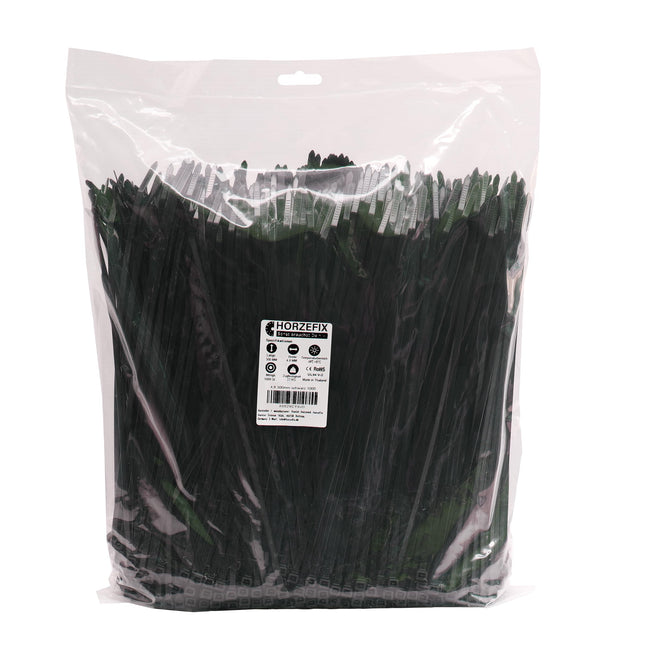 HORZEFIX cable ties set 1000 pieces black and white UV resistant and temperature resistant width 2.5 x 100 mm 3.6 x 140 4.8 x 200 4.8 x 300 self-locking (black, 3.6 x 140 mm set = 1000 pieces)