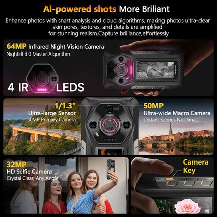 Ulefone Armor 30 Pro õues kasutatav nutitelefon 5G kahe ekraaniga, 32GB + 512GB / 2TB, 6,95" FHD+ 120Hz ja 3,4" lisaekraan, 12800mAh 66W, 50MP + 64MP öönägemisvõime + 32MP, Android 14, WiFi 6E/NFC/GPS/sõrmejäljelugeja/näotuvastusega