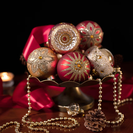 Valery Madelyn Glass Christmas Ornament Set, 10 Karat Red and Gold Hanging Ornaments for Christmas Trees, Mercury, Luxury Christmas Decorations, Ball Ornaments, Bulk Pack for