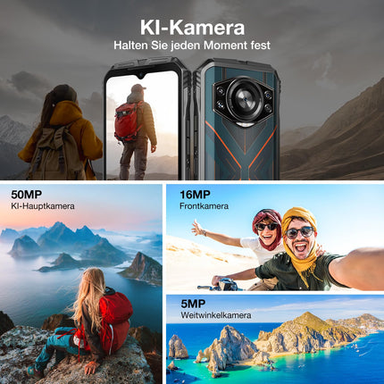 DOOGEE S Cyber ​​Android 14 Outdoor Mobile Phone 10800mAh, 20GB(8+12)+256GB Outdoor Smartphone without Contract 6.6'' FHD+ Octa-Core 50MP+16MP Waterproof Construction Site Mobile Phone, 4G Dual SIM/IP68/OTG/NFC/GPS 2024