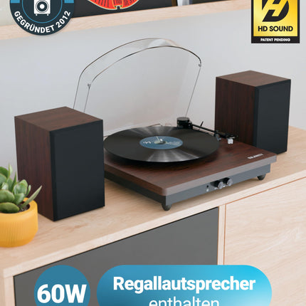 Record player with speakers | Record player with Bluetooth | Vinyl player with premium cassette | Record player with USB recording | Turntable with 45 RPM adapter and felt mat | Majority Moto Plus