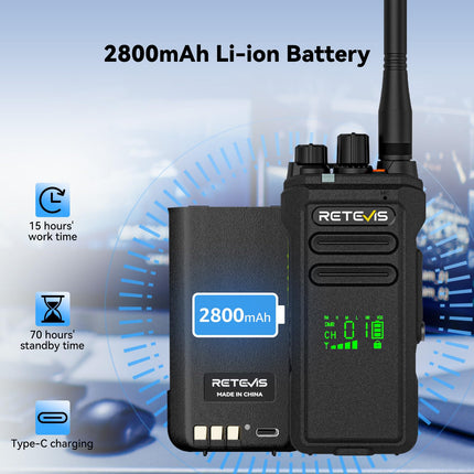 Retevis NR30D DMR digitaalne raadiosaatja, pika leviala kahesuunaline raadio, tehisintellektiga mürasummutus, IP67, suure võimsusega, 2800 mAh, veekindlad raadiosaatjad turvameeskondadele (2 tk)