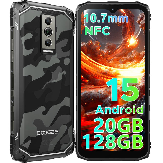 DOOGEE Blade 10 õuenutitelefon Android 15, 20GB+128GB/TF 2TB, 6.56-tolline HD+90Hz, 16MP+8MP kaamera, 5150mAh õuetelefon ilma lepinguta, 10.7 mm üliõhuke, kahekordne 4G SIM-kaart/Face ID/GPS/IP68/I69K/NFC