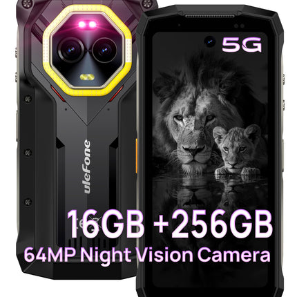 Ulefone Armor Mini 20 Pro Outdoor Mobile Phone 5G, 16GB + 256GB/2TB Outdoor Smartphone, 50MP + 32MP Camera Android 14 Rugged Smartphone, 6200mAh Battery, 4.7 Inch HD+ IP68 Smartphone, OTG/NFC/GPS Black