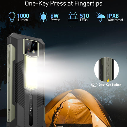 Ulefone Armor 24 õuenutitelefon Android 14 OS 24+256GB/SD-2TB, 22000mAh aku 1000LM telkimisvalgusti õuemobiiltelefon kaheksatuumaline, 6.78 FHD+ 120Hz ekraan, 64MP+64MP kaamera IP68 NFC/OTG/GPS 4G kahe SIM-kaardiga