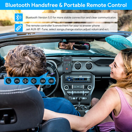 RDS Car Radio Bluetooth for 9-24V, FM/AM 1Din With Hands-Free System, 7 Colors, 2 USB/MP3 Player/AUX/SD/Independent Clock, 30 Stations Stored