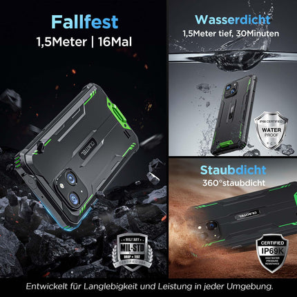 OUKITEL G2 Android 14 välistingimustes kasutatav nutitelefon ilma lepinguta, 6" HD+ kaheksatuumaline odav nutitelefon, 16GB+64GB nutitelefon 4G, 6300mAh aku, IP68 veekindel, 5+13MP kaamera, kahekordne SIM-kaart, OTG-roheline