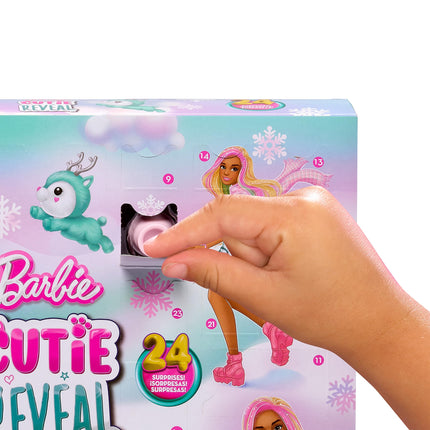 Barbie Cutie paljastab advendikalendri ja nuku, siniste ja roosade juustega, 25 üllatust, sh riided, aksessuaarid ja värvi muutvad lemmikloomad, lastele mõeldud pühademänguasi