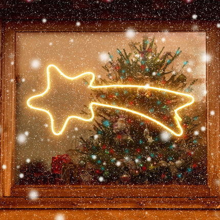 SALCAR 70cm LED Shooting Star Neon Light Illuminated Outdoor, 240s Window Silhouette Christmas Decoration, Christmas Decoration Christmas Light Garden Large House, Warm White