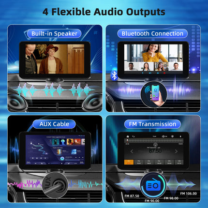 Wireless Carplay Display with Apple Carplay &amp; Android Auto, 7 inch Portable Car Radio with Screen, Car Navigation Devices with Bluetooth, Mirror Link, Voice Control, Navigation, FM, AUX