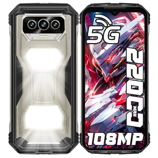 DOOGEE V MAX S 5G Outdoor Smartphone-22000mAh/33W, Android 14 Mobile Phone Without Contract 24GB+256GB, 6.58" FHD+120Hz Construction Site Phone, 108MP+20MP+16MP+2MP, Dual Camping Lights/Face ID/Fingerprint Recognition