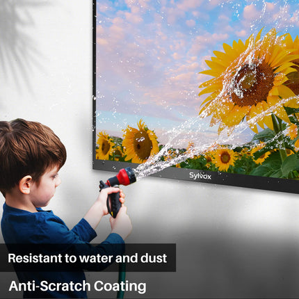 SYLVOX 75-tolline õueteler, IP55 veekindlus, 1000 nitti, 4K UHD HDR10, nutikas Android-teler Dolby Audio, DVB-T2/S2, HBBTV ja Google Assistantiga. Ilmastikukindel televiisor terrassile, aeda ja äripindadele.