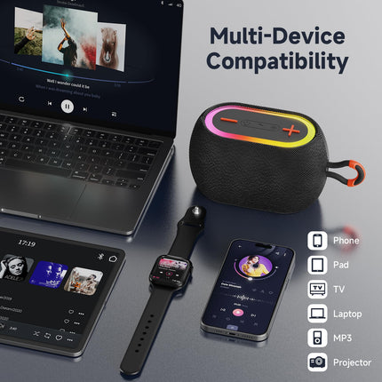 Tisco Portable Bluetooth Speaker with RGB Light - Bluetooth 5.3 Music Box 15 W Speaker, IPX7 Waterproof, 24h Playtime, AUX/TF Card/USB/TWS Pairing - For Outdoor, Party &amp; Travel (Black)