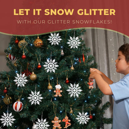 Festive Fix 10 cm Hanging Glitter Snowflake Decorations in 12 Pieces in White - Snowflake Christmas Decorations for Holiday and Party | Snowflake Decorations to Hang for
