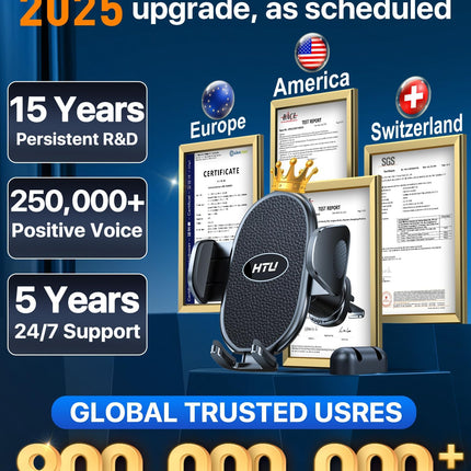 HTU【2025 sõjaväeklassi autotelefoni hoidik【Kvaliteetne nahk ja konks】 360° pööratav universaalne autohoidik iPhone 16 Pro Max 15 14 13 12 Samsung Galaxy S24 S23 S22 jne jaoks, must