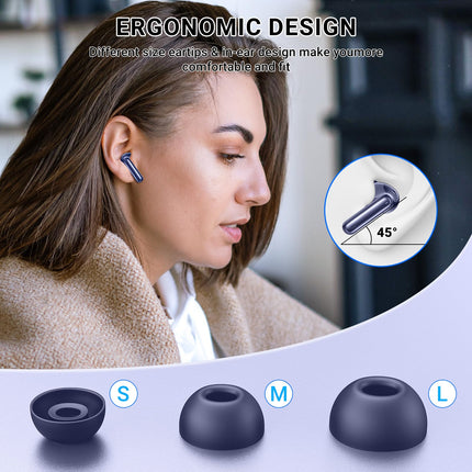 AOVOCE Bluetooth-kõrvaklapid, kõrvasisesed juhtmevabad Bluetooth 5.3 kõrvaklapid 42H sügava bassiga, spordikõrvaklapid 4 mikrofoniga, veekindlad kõrvaklapid ENC mürasummutusega, LED-ekraan, USB-C, tumesinine
