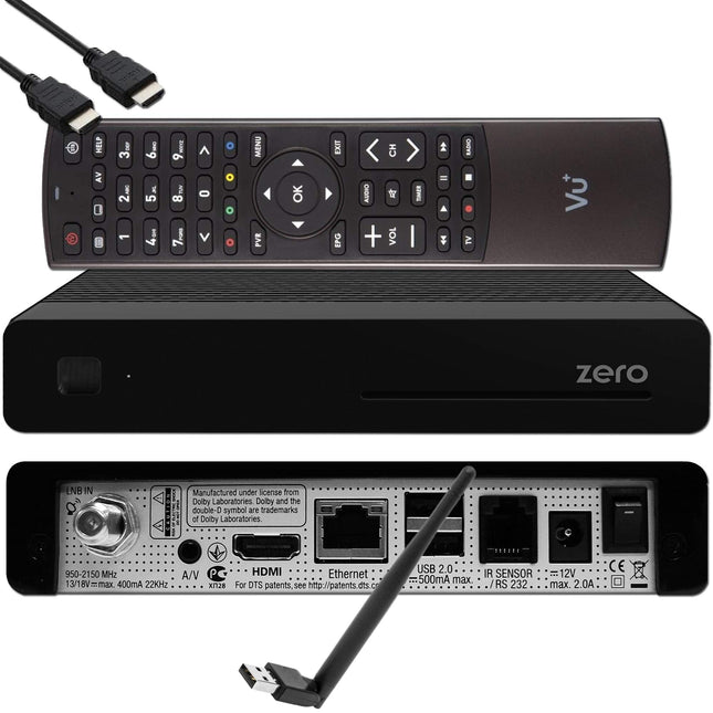 VU+ Zero HW Version 2-1x DVB-S2 Full-HD Sat Tuner E2 Linux Receiver, YouTube, Satellite Receiver with Recording Function, Card Reader, Media Player, EasyMouse HDMI Cable &amp; 150 Mbits WiFi Stick, Black