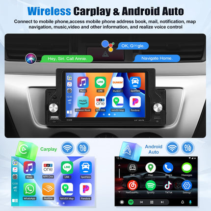 [Juhtmevaba uuendamine] SIXWIN autoraadio 1 DIN juhtmevaba Carplay ja Android Auto toega, 5,9-tolline puuteekraan, toetab Bluetooth 5.0/USB/AUX/FM/AM/Mirrorlink/roolijuhtimist+tagurduskaamerat