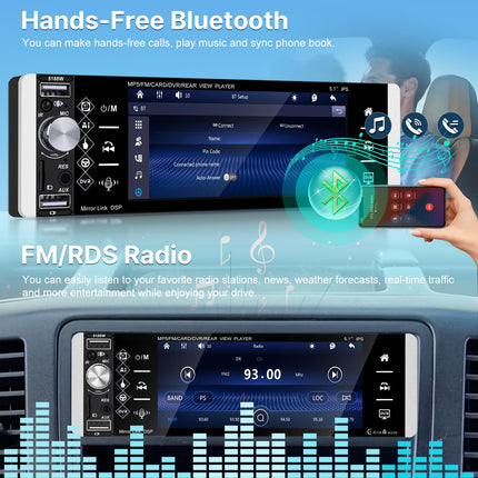 Techschermo autoraadio 1 DIN ekraaniga, juhtmevaba Carplay ja Android Auto toega - 5,1-tolline IPS puutetundliku ekraaniga autoraadio Mirror Linki, FM/AM/RDS raadio, TF/AUX/USB pordi, juhtmevaba ...