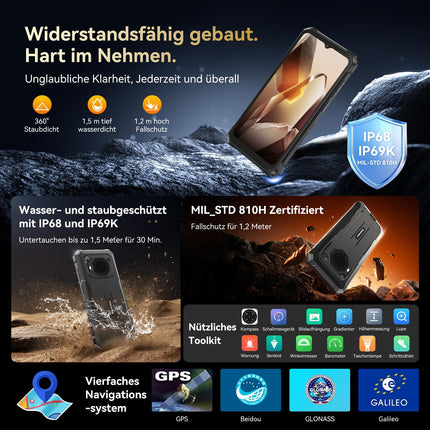 Blackview BV6200 Plus õuetelefon 11000mAh 24GB+256GB/2TB, Android 14 õuetelefon ilma lepinguta, 98DB kõlar, 6.56" 90Hz, IP69K veekindel, ehitusplatsi telefon, 16MP+13MP/kaks 4G/OTG/GPS/NFC