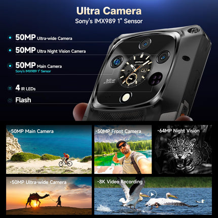 Ulefone Armor 28 Ultra AI Outdoor Mobile Phone 5G 32GB+1TB, Dimensity 9300+ 6.67" AMOLED+1.04" Sub-Screen 10600mAh 120W 50MP IMX989 Triple Camera+64MP Night Vision IP68 Gaming Smartphone Dual SIM