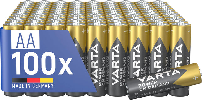 VARTA AA patareid, 100 tk, Power on Demand, leelispatareid, 1,5 V, keskkonnasõbralikus pakendis hoiupakend, ideaalne arvutitarvikute ja nutika kodu seadmete jaoks
