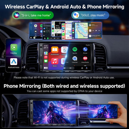 ATOTO A5 kahe DIN-iga Android-raadio, 7-tollise puutetundliku ekraaniga digitaalne meediavastuvõtja, juhtmevaba CarPlay ja Android Auto, WiFi/Bluetooth/USB-ühendus, tahavaatekaamera, telefonilink, 24B-EQ DSP