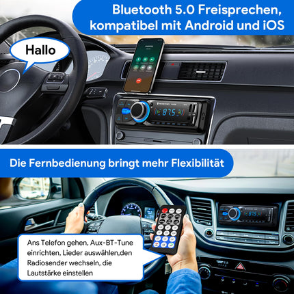 Autoraadio Bluetooth, CENXINY autoraadio Bluetooth 1Din autoraadio Bluetooth FM 2USB/AUX/SD-kaardi/MP3-mängija puldiga, iOS/Androidi tugi