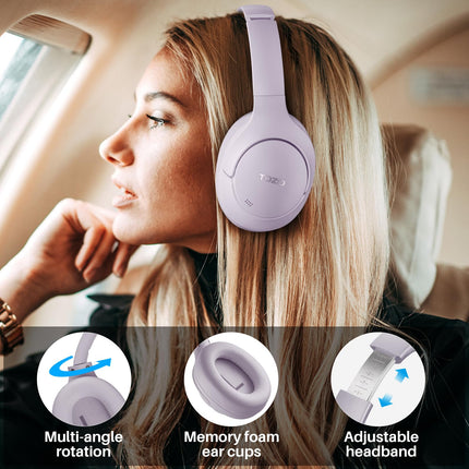 TOZO HT2 kõrvaklapid Bluetooth, hübriidsed aktiivse mürasummutusega kõrvaklapid, juhtmevabad Bluetooth-kõrvaklapid rakenduse juhtimisega, kõrglahutusega heli, 60 tundi mänguaega, sügav bass, mugavad kõrvaklapid, lilla