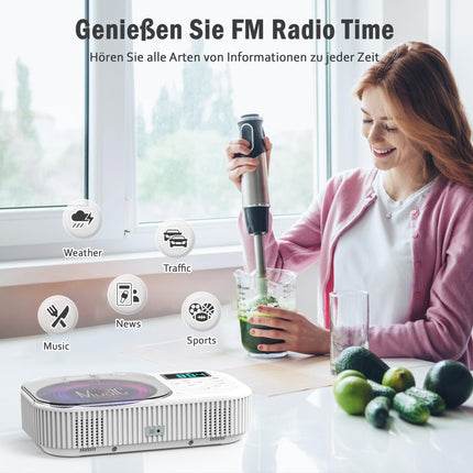 Greadio kaasaskantav CD-mängija Bluetooth 5.3-ga, 2000mAh laetav CD-mängija FM-raadioga, laste CD-mängija koju ja autosse, kahe kõlariga/LCD-ekraaniga/puldiga/AUX/USB-ga (valge)