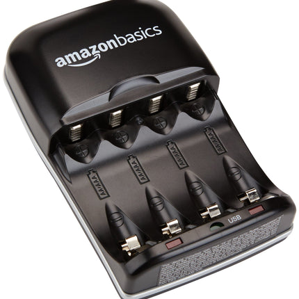 Amazon Basics Pre-Charged Ni-MH AA Rechargeable Batteries - 2000 mAh Rechargeable Batteries, 16 Count (Battery foil may vary from product photo) + Battery Charger for Ni-MH AA / AAA Batteries and USB Devices