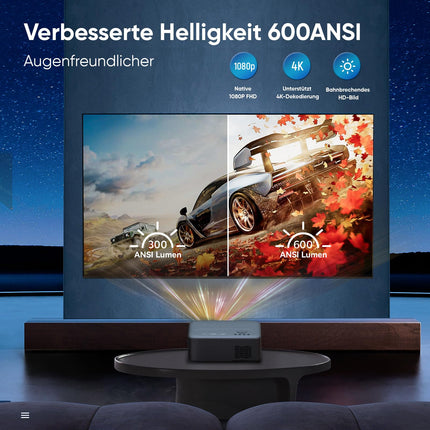 [Elektriline teravustamine/trapetsikorrektsioon/suum] projektor, 4K projektor toetab 600ANSI WiFi6 kahesuunalist Bluetoothi, natiivne 1080P kodukino videoprojektor, ühildub nutitelefoni/teleripulga/sülearvuti/konsooliga