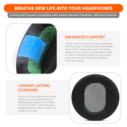 WC Freeze Maxwell – Cooling Gel Ear Cushions for Audeze Maxwell Headphones by Wicked Cushions – Increase comfort, durability, thickness, and sound isolation for epic gaming sessions | Emerald Tide