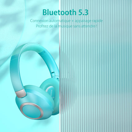 Lankey Sound juhtmevabad Bluetooth-kõrvaklapid, kõrvapealsed mürasummutavad kõrvaklapid, 100 tundi mänguaega, 5.3 Bluetooth-kõrvaklapid ANC-režiimiga, kõrglahutusega heli, sügav bass, helesinine