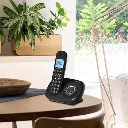 Alcatel XL595 Voice Trio cordless large button phone with THREE handsets and answering machine, extra large landline phone for home with call protection