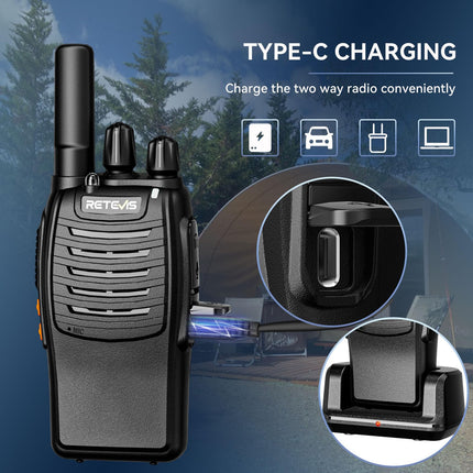 Retevis H777 raadiosaatja, PMR-raadiokomplekt, litsentsivaba kahesuunaline raadio, C-tüüpi ja USB-laadimisjaam, LED-tulega pihuraadio ja hädaolukorra hoiatustega perele, telkimiseks (2)