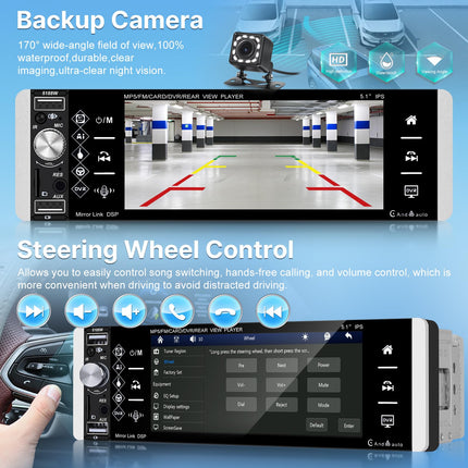 Techschermo autoraadio 1 DIN ekraaniga, juhtmevaba Carplay ja Android Auto toega - 5,1-tolline IPS puutetundliku ekraaniga autoraadio Mirror Linki, FM/AM/RDS raadio, TF/AUX/USB pordi, juhtmevaba ...