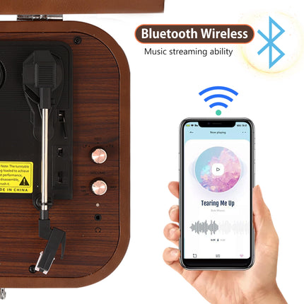 Plaadimängija kõlarite ja Bluetooth 5.4-ga | 33/45/78 p/min vinüülplaadimängija | USB digiteerija, RCA/AUX, kandekott (retrodisain) (pruun)