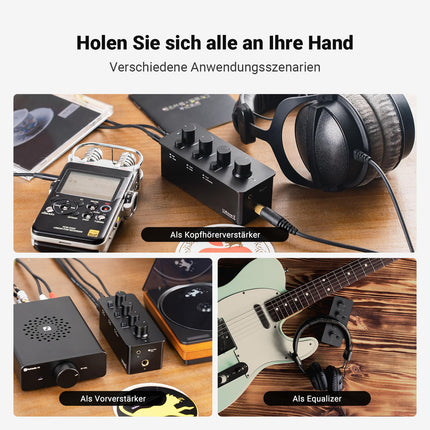 Fosi Audio SK01 Hi-Fi kõrvaklapivõimendi, ekvalaiseri eelvõimendi bassi, kesk- ja kõrgete sageduste helitugevuse reguleerimise ja valjuse kompenseerimisega, kaasaskantav A-klassi analoogvõimendi 3,5 mm ja 6,35 mm pistikutega elektrikitarrile