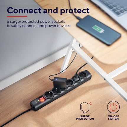 Trust Surge Guard 6-Port Surge Protector, Black