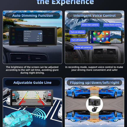 【Uusim】 10,26-tolline Apple Carplay Android Auto ekraan reguleeritava 2,5K armatuurlauaga auto esi- ja tagaosa juhtmevaba Driveplay tahavaatekaameraga autoraadio Carplay Bluetooth Mirror Link 64G TF