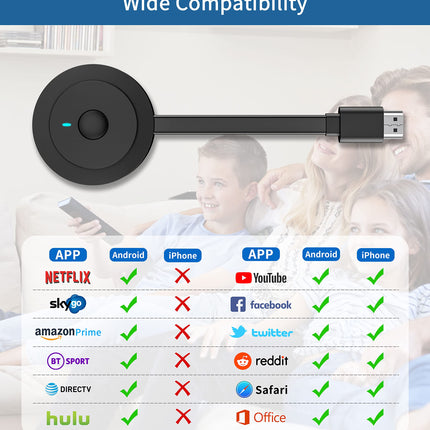 Wireless HDMI Dongle TV 4K, Wireless Smart Media Player Streaming, Screen Casting for Miracast/iOS/Mac OS/Airplay/Android/Windows/DLNA, to HDTV, Monitor, Projector